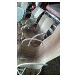 Patio Set. Table, Umbrella, Swivel Chairs (4) Chairs and More.