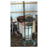 Barrel Cart With (4) Barrels, Rubbermaid Trash can and More.