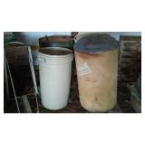 Barrel Cart With (4) Barrels, Rubbermaid Trash can and More.