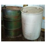 Barrel Cart With (4) Barrels, Rubbermaid Trash can and More.