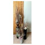Three Vases with Dried Florals and Greenery