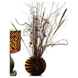 Whimsical Tiger Lamp and Vase with Faux Foliage