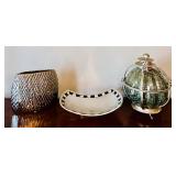 Pretty Silver Home Accents including a Beautiful Decorative Lantern, Footed Trinket Dish and Vase