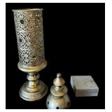 Silver Tone Home Accents including Large Leaf Tray / Wall Hanging, Trinket Box and Lidded Vessel