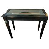 Dainty Dark Wood Glass Top Console Table