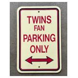 Vintage Minnesota Twins Baseball Pennant Style Clock with Twins Fan Parking Sign