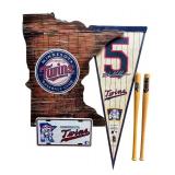 Vintage Twins Memorable including Wooden Minnesota Twins, Miniature Bats, License Plate and Banner