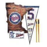 Vintage Twins Memorable including Wooden Minnesota Twins, Miniature Bats, License Plate and Banner