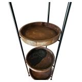 Modern Wood and Metal Round Shelf Four Tiered Display Rack