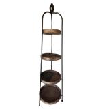 Modern Wood and Metal Round Shelf Four Tiered Display Rack