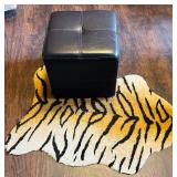 Petite Leather Look Footstool and Small Faux Tiger Rug