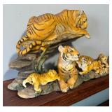 Resin Tigers with Cubs Sculpture
