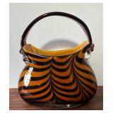 Murano Style Tiger Print Purse Glass Vase