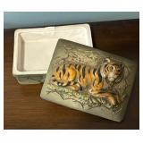 Relief Designed Tiger Figurine Trinket Box