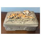 Relief Designed Tiger Figurine Trinket Box