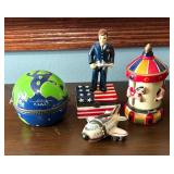 Globe, Carousal, Airplane and Patriotic Motif Trinket Boxes