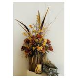 Pretty Home Decor including Metal Vase with Faux Florals, Decorative Candle and Trinket Box