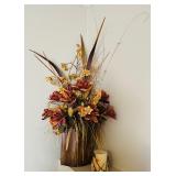 Pretty Home Decor including Metal Vase with Faux Florals, Decorative Candle and Trinket Box