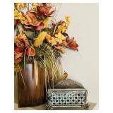Pretty Home Decor including Metal Vase with Faux Florals, Decorative Candle and Trinket Box