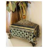 Pretty Home Decor including Metal Vase with Faux Florals, Decorative Candle and Trinket Box