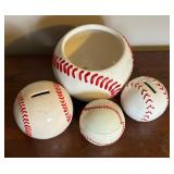 Baseball Motif Vase, Banks and Trinket Dish