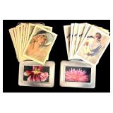 Silver Decor and Four Tins with Vintage Cards