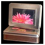 Silver Decor and Four Tins with Vintage Cards