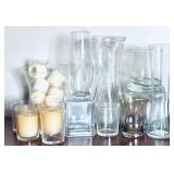 Lot of Decor including Glass Votives, Vases and Candles