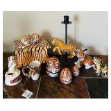 Outstanding Lot of Tiger Collectables Including Carved Wood Trinket Box, Candle Holder, Ringling Bros. and Barnum & Bailey Circus Ceramic Tiger Figurine and More!