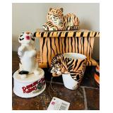 Outstanding Lot of Tiger Collectables Including Carved Wood Trinket Box, Candle Holder, Ringling Bros. and Barnum & Bailey Circus Ceramic Tiger Figurine and More!