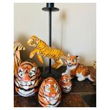 Outstanding Lot of Tiger Collectables Including Carved Wood Trinket Box, Candle Holder, Ringling Bros. and Barnum & Bailey Circus Ceramic Tiger Figurine and More!