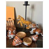 Outstanding Lot of Tiger Collectables Including Carved Wood Trinket Box, Candle Holder, Ringling Bros. and Barnum & Bailey Circus Ceramic Tiger Figurine and More!