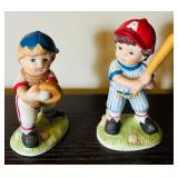 Two Vintage Homco Porcelain Figurines Little Boy Playing Baseball