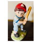 Two Vintage Homco Porcelain Figurines Little Boy Playing Baseball