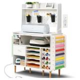 Craft Organization and Storage Cabinet Compatible with Cricut Machines, Craft Table with Storage for Adults, Crafting Desk with Power Outlet,Pegboard, Vinyl Holders
