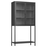 Metal Storage Cabinet with 2 Glass Doors, 60" Tall Morden Display Cabinets with 4 shelves, Freestanding Bookshelf Accent Buffet Cabinets for Living Room,Dining Room,Kitchen