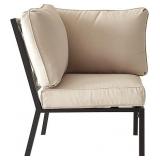 LOKATSE HOME Outdoor Corner Sofa Patio Bistro Furniture Dining Chair with Cushion for Garden, Beige