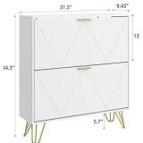 Set Shoe Cabinet with 4 Flip Drawers, White Shoe Storage Cabinet, Slim Wooden Freestanding Shoe Rack, Shoe Organizer with Fluted Panel for Entryway Hallway