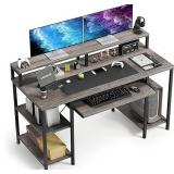 omputer Desk- 48 Inch Home Office Desk with Keyboard Tray, 47" Gaming Desk with Full Monitor Stand & Storage Shelves & CPU Stand, Modern Study Writing Table with Shelf for Storage, Gray Oak
