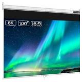 100 inch Projector Screen Pull Down, 3 Layers PVC Auto-Locking Manual Pull Down Projector Screen Retractable, 16:9 Portable Screen Indoor Outdoor - Home Theater Office Education