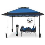13x13 1-Person Setup Pop Up Canopy Tent, Double-Tier Top Outdoor Instant Portable Shelter, Straight Legs, 169 sq.ft Large Sun Protection Shade, Blue