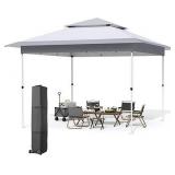 MAMIZO 12ft Easy Set-up Canopy Tent, Instant Outdoor Straight Leg Canopy w/Auto Extending Eaves, One Person Folding Commercial Shelter w/Upgraded Wheeled Bag, 144 sq.ft Sun Shade (Grey, 12X12FT)