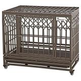 Heavy Duty Dog Crate Strong Metal Pet Kennel Playpen with Two Prevent Escape Lock, Large Dogs Cage with Wheels, Y Shape, Brown (Strengthen-38INCH, Brown)