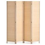 4 Panel Room Divider, Hand-Woven Folding Privacy Screens with Hinges, Portable and Freestanding Partition Room Dividers and Wall Divider for Room Separation, Black