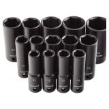 ARCAN TOOLS 1/2 Inch Drive Deep Impact Socket Set, Metric, 11mm - 32mm, Cr-V, 14-Piece 04242515