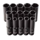 ARCAN TOOLS 1/2 Inch Drive Deep Impact Socket Set, Metric, 10mm - 24mm, Cr-V, 15-Piece 04242515