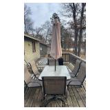 Outdoor Patio Set with Umbrella - Glass Top Table and 6 Chairs