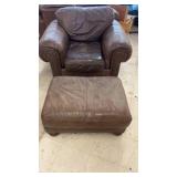Brown Leather Armchair and Ottoman Set