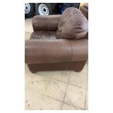 Brown Leather Armchair and Ottoman Set