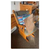 Upholstered Oak Wooden Rocking Chair with Cushions